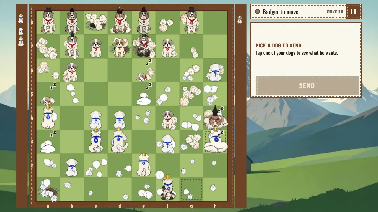Late in a game, the board covered in shed fluff