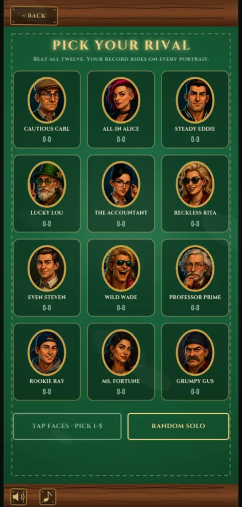 Pick your rival: twelve gamblers, each with a style